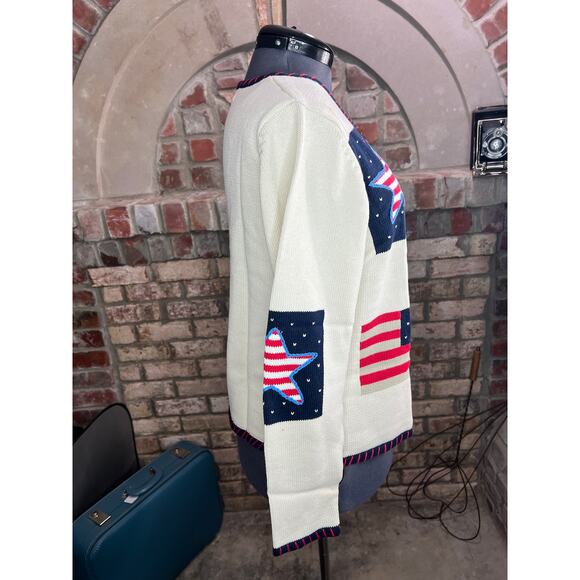 Norm Thompson cardigan sweater american flag red white blue star stripe - Picture 6 of 8